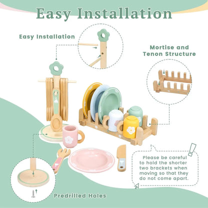 Woodland Kitchen™ Toddler Play Set – Montessori-Inspired Plates, Dishes & Accessories