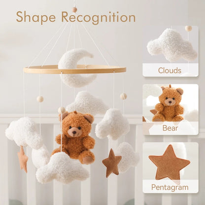 Velvet Bear Dreams™ - Wooden Baby Cot Mobile with Music Box