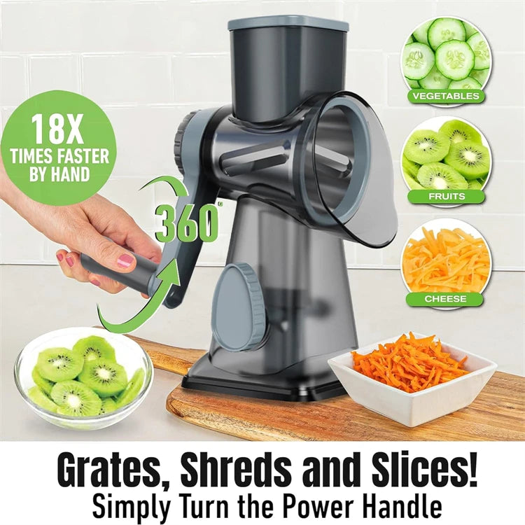 ChefMaster™ 3-in-1 Rotary Grater – Slice, Shred & Grind Cheese, Veggies & Nuts