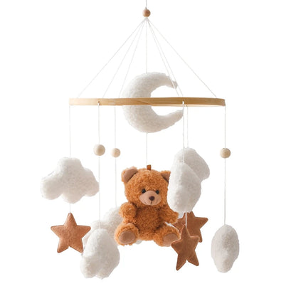 Velvet Bear Dreams™ - Wooden Baby Cot Mobile with Music Box