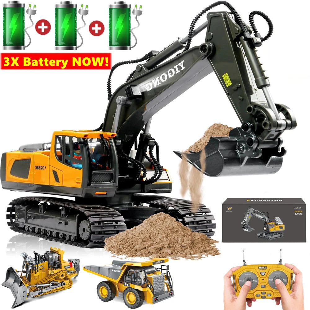 PowerDig™ 4WD RC Excavator – Heavy-Duty Construction Truck for Kids