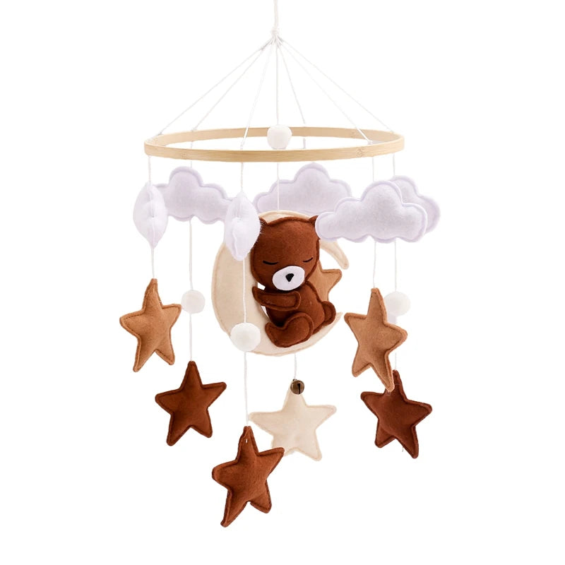 Velvet Bear Dreams™ - Wooden Baby Cot Mobile with Music Box