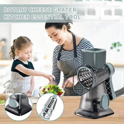 ChefMaster™ 3-in-1 Rotary Grater – Slice, Shred & Grind Cheese, Veggies & Nuts