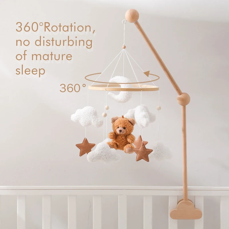 Velvet Bear Dreams™ - Wooden Baby Cot Mobile with Music Box