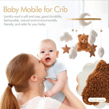 Velvet Bear Dreams™ - Wooden Baby Cot Mobile with Music Box