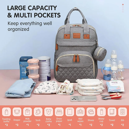 3-in-1 Diaper Bag Backpack with Foldable Baby Bed & USB Charging Port