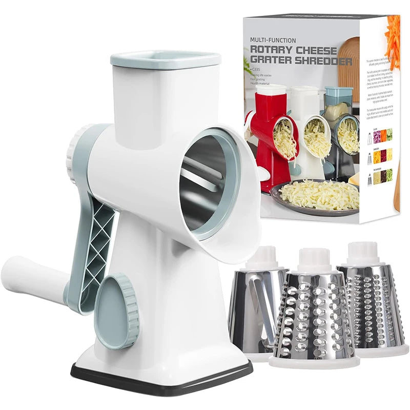 ChefMaster™ 3-in-1 Rotary Grater – Slice, Shred & Grind Cheese, Veggies & Nuts
