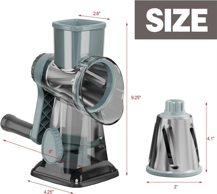 ChefMaster™ 3-in-1 Rotary Grater – Slice, Shred & Grind Cheese, Veggies & Nuts