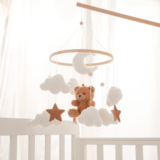 Velvet Bear Dreams™ - Wooden Baby Cot Mobile with Music Box
