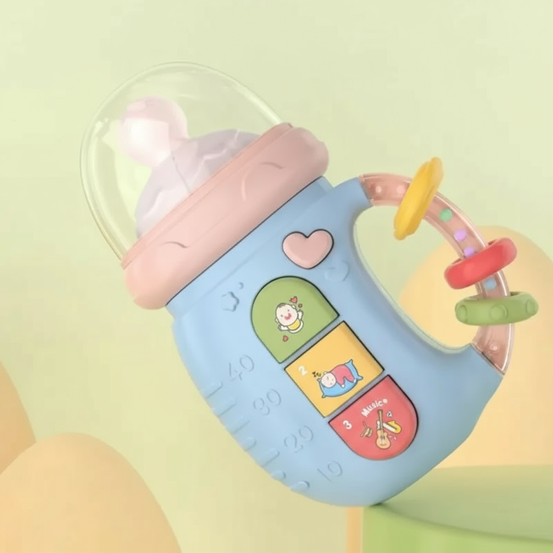 SnuggleSip™ – Soft Silicone Bottle Toy with Soothing Sounds & Teether
