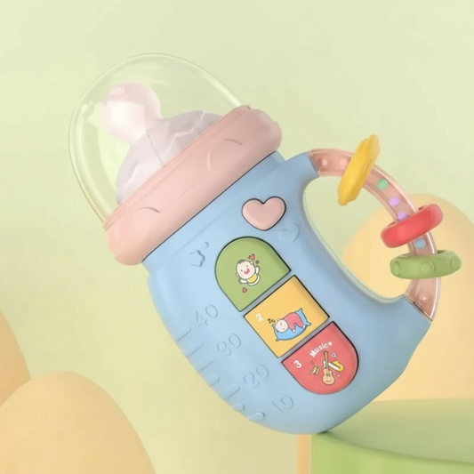 SnuggleSip™ – Soft Silicone Bottle Toy with Soothing Sounds & Teether
